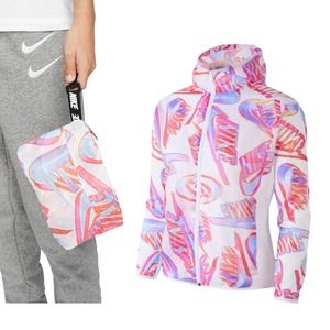 Nike Pink Pastel Watercolor Lightweight Packable Zip Up Hoodie Kids Jacket | S